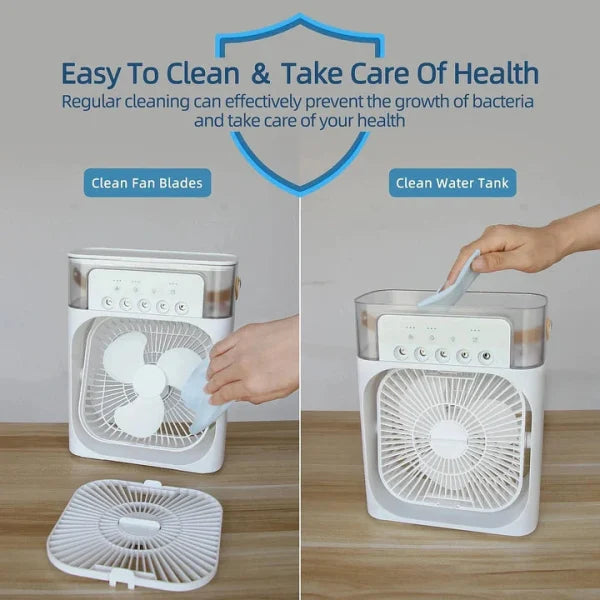 PORTABLE AIR CONDITIONER FAN USB ELECTRIC FAN WITH LED NIGHT LIGHT, FINE MIST WATER, AND HUMIDIFIER FUNCTION | LED NIGHT LIGHT WATER MIST (RANDOM COLOR)