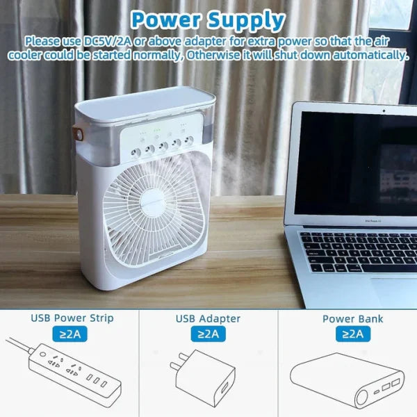 PORTABLE AIR CONDITIONER FAN USB ELECTRIC FAN WITH LED NIGHT LIGHT, FINE MIST WATER, AND HUMIDIFIER FUNCTION | LED NIGHT LIGHT WATER MIST (RANDOM COLOR)